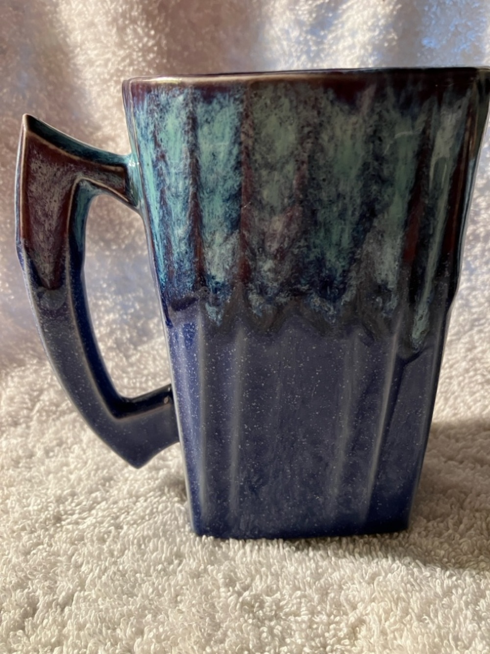 Handmade Signed Two-Tone Blue Glazed Mug